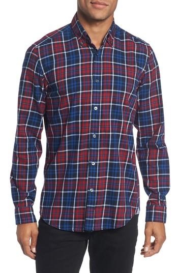 Men's Boss Regular Fit Plaid Sport Shirt, Size - Red