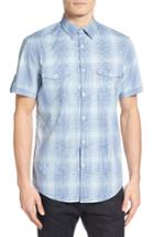 Men's Calibrate Trim Fit Non-iron Plaid Sport Shirt, Size - Blue