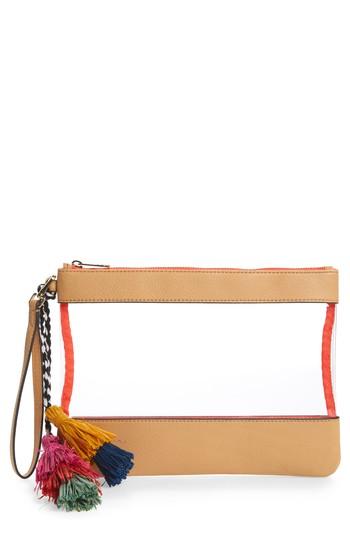 Vince Camuto Thore Clear Tassel Wristlet Clutch - White