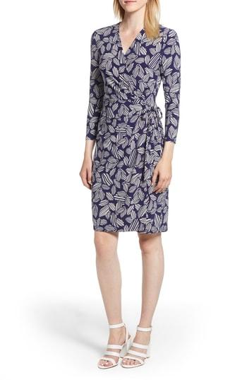 Women's Anne Klein Leaf Print Faux Wrap Dress - Blue