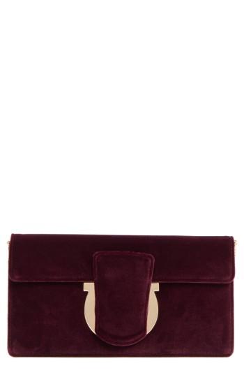 Salvatore Ferragamo Gancio Velvet Clutch - Purple