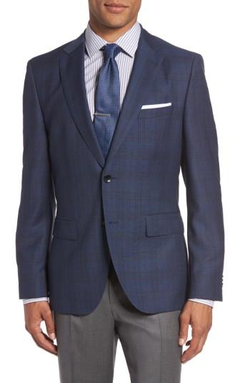 Men's Boss Jeen 3 Trim Fit Plaid Wool Sport Coat R - Blue