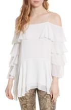 Women's Alice + Olivia Lexia Lyrd Cold Shoulder Ruffle Silk Top - Ivory