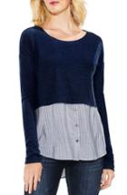 Women's Two By Vince Camuto Mix Media Shirttail Hem Top - Blue