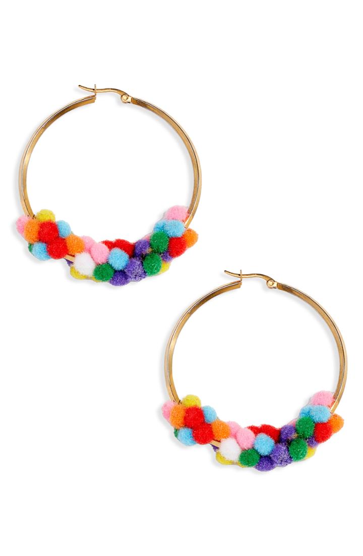 Women's Wild And Woolly Ventura Pom Hoop Earrings