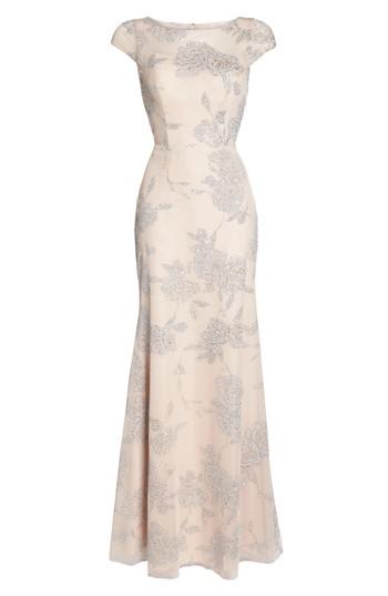 Women's Hayley Paige Occasions Embellished Bateau Neck Gown - Beige