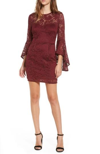Women's Row A Lace Bell Sleeve Dress - Burgundy