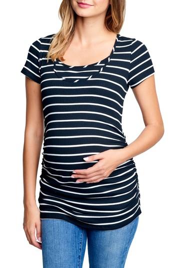 Women's Maternal America Ruched Maternity/nursing Tee - Black