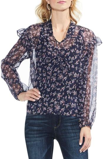 Women's Vince Camuto Manor Tie Front Peasant Top, Size - Blue