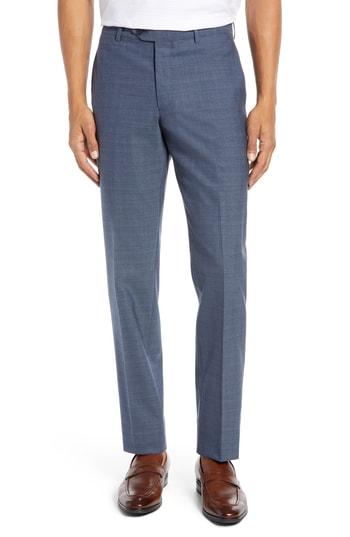 Men's Nordstrom Men's Shop Trim Fit Flat Front Stretch Wool Pants X - Blue