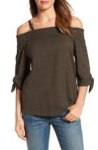 Women's Caslon Tie Sleeve Cold Shoulder Top - Green