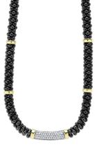 Women's Lagos 'black Caviar' 7mm Beaded Diamond Bar Necklace