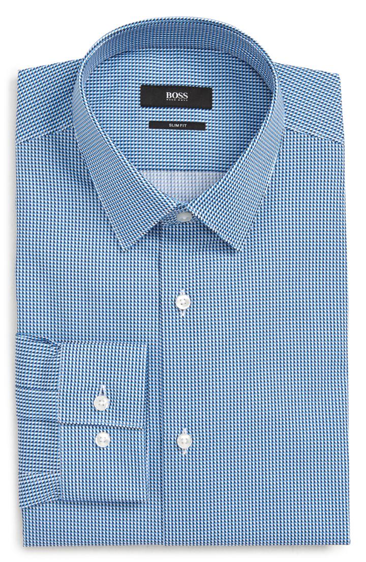 Men's Boss Iska Slim Fit Geometric Dress Shirt - Blue