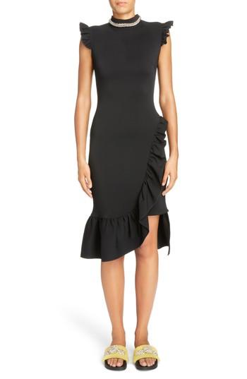 Women's Christopher Kane Chain Detail Frill Midi Dress Us / 38 It - Black