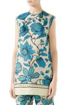 Women's Gucci Watercolor Floral Print Silk Twill Blouse Us / 40 It - Blue