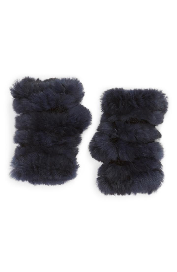 Women's Jocelyn Mandy Genuine Rabbit Fur Open Top Mittens, Size - Blue