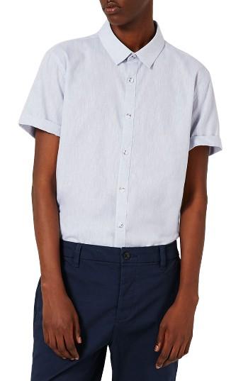 Men's Topman Crosshatch Cotton & Linen Shirt - Grey