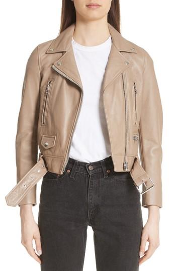 Women's Acne Studios Mock Core Leather Moto Jacket Us / 34 Eu - Beige