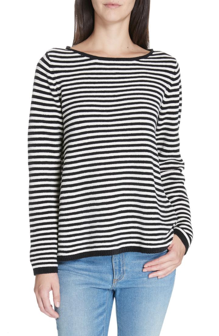 Women's Eileen Fisher Stripe Organic Cotton Chenille Sweater - Black