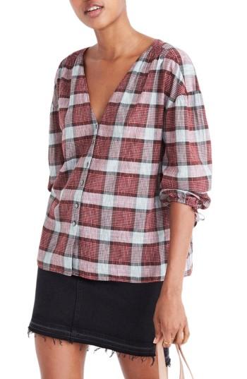 Women's Madewell Morningview Plaid Tie Sleeve Shirt - Red