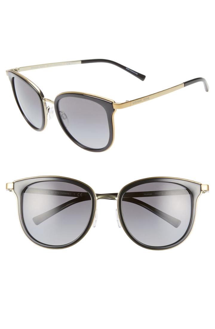 Women's Michael Kors 54mm Polarized Gradient Round Sunglasses - Black/ Gold/ Black Gradient