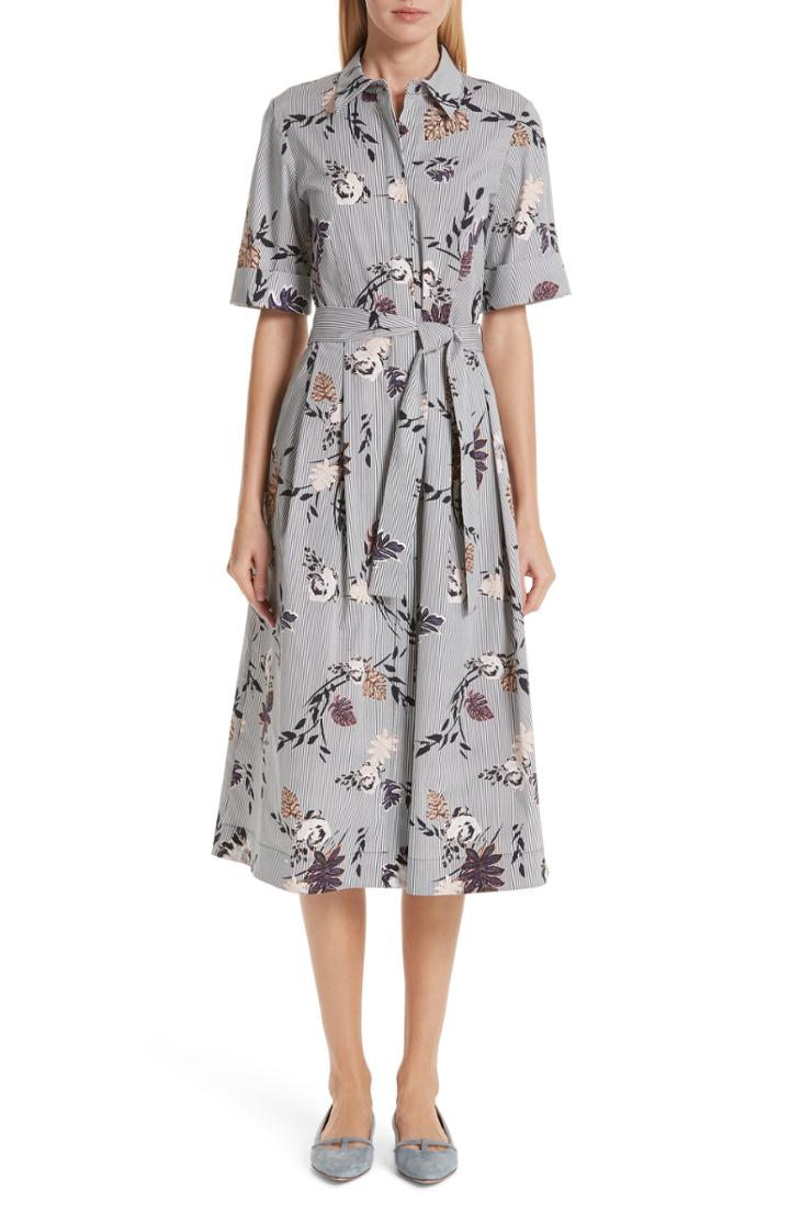 Women's Lafayette 148 New York Eleni Floral Stripe Shirtdress - Blue