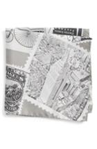 Men's Eton New York Stamp Silk Pocket Square, Size - Grey