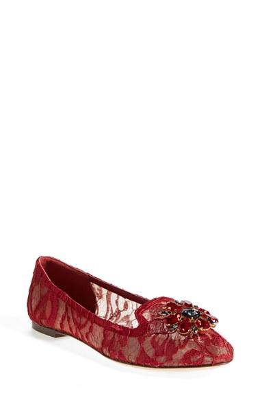Women's Dolce & Gabbana Crystal & Lace Pointy Toe Flat