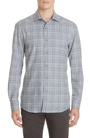 Men's Ermenegildo Zegna Classic Fit Plaid Sport Shirt, Size - Blue