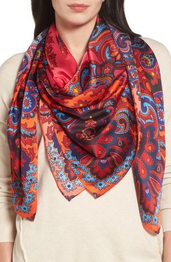 Women's Echo London Nights Square Silk Scarf, Size - Red