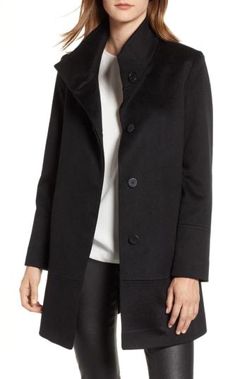 Women's Fleurette Stand Collar Cashmere Coat - Black