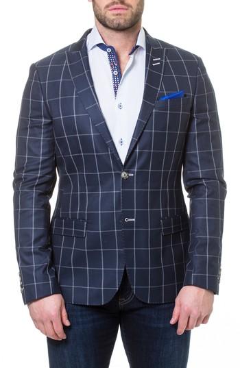 Men's Maceoo Descartes Check Linen & Cotton Blend Sport Coat (s) - Blue