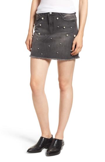 Women's Tinsel Imitation Pearl Embellished Denim Skirt