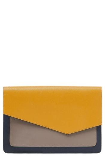 Botkier Cobble Hill Calfskin Leather Flap Clutch - Yellow