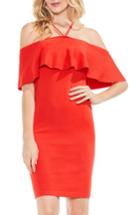 Women's Vince Camuto Ruffle Off The Shoulder Halter Sweater Dress, Size - Red