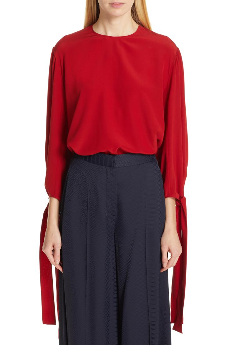 Women's Stella Mccartney Tie Sleeve Silk Crepe Top Us / 36 It - Red