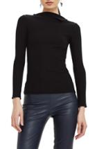 Women's Topshop Boutique Fold Neck Rib Shirt Us (fits Like 0) - Black