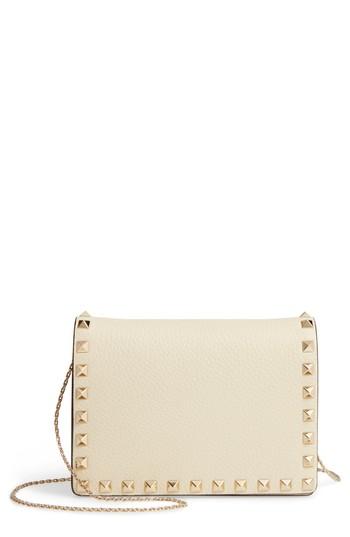 Valentino Garavani Rockstud Leather Pouch Wallet On A Chain - Ivory