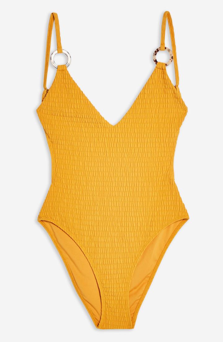 Women's Topshop Plunge One-piece Swimsuit Us (fits Like 0-2) - Yellow