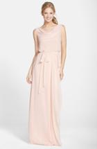 Women's Nouvelle Amsale 'kim' Drape Neck Wrap Skirt Chiffon Gown - Beige