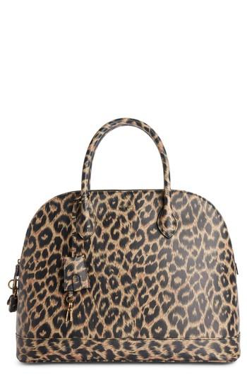 Balenciaga Medium Leopard Print Leather Satchel With Water-repellent Coat - Orange
