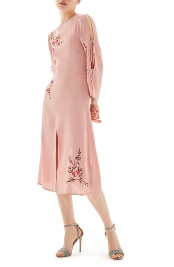 Women's Topshop Tokyo Embroidered Midi Dress Us (fits Like 0) - Pink
