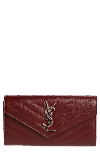 Women's Saint Laurent M Atelasse Leather Envelope Wallet - Burgundy