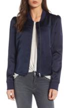 Women's Hinge Shrunken Satin Bomber Jacket - Blue