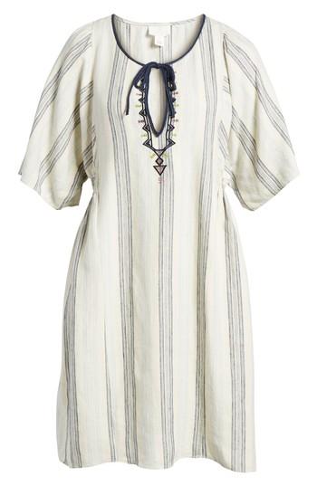 Women's Caslon Stripe Linen Keyhole Shift Dress - Beige