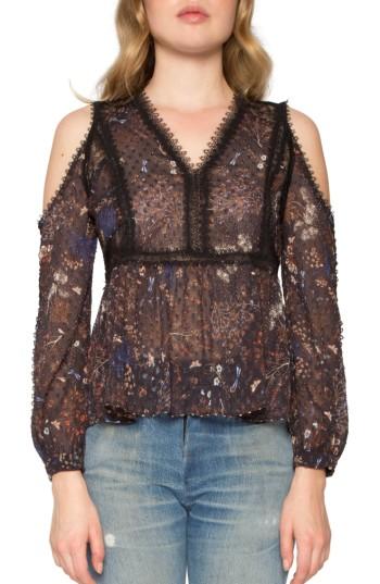 Women's Willow & Clay Print Cold Shoulder Top, Size - Black