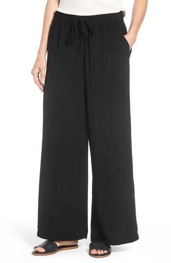 Women's Press Easy Fit Wide Leg Drawstring Pants - Black