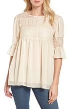 Women's Halogen Lace Panel Pleated Blouse, Size - Ivory