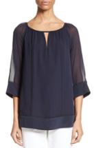 Women's St. John Collection Silk Georgette Blouse - Blue
