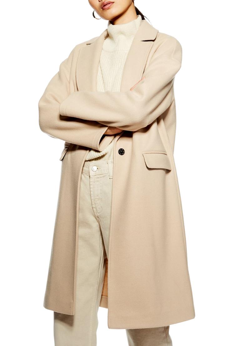 Women's Topshop Lily Knit Back Midi Coat Us (fits Like 10-12) - Beige